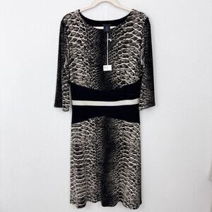 Eva Varro Womens Midi Dress Size XL Slinky Stretch Animal Print Office Black